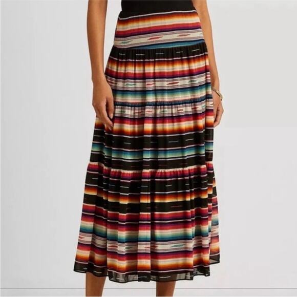 NWT LAUREN RALPH LAUREN BLACK RED MIDI SKIRT SIZE 12 - Picture 1 of 6